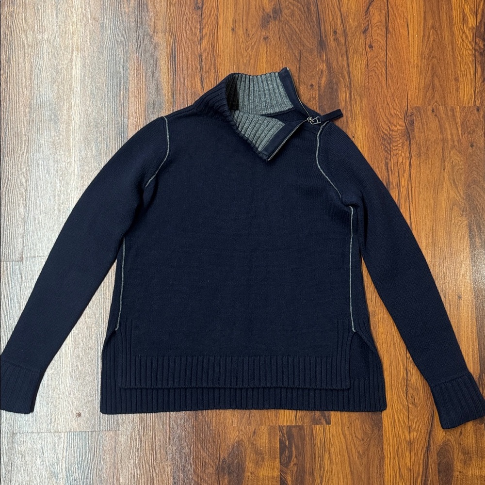 Vince Navy Wool Cashmere Zip Shoulder Turtleneck Sweater XS